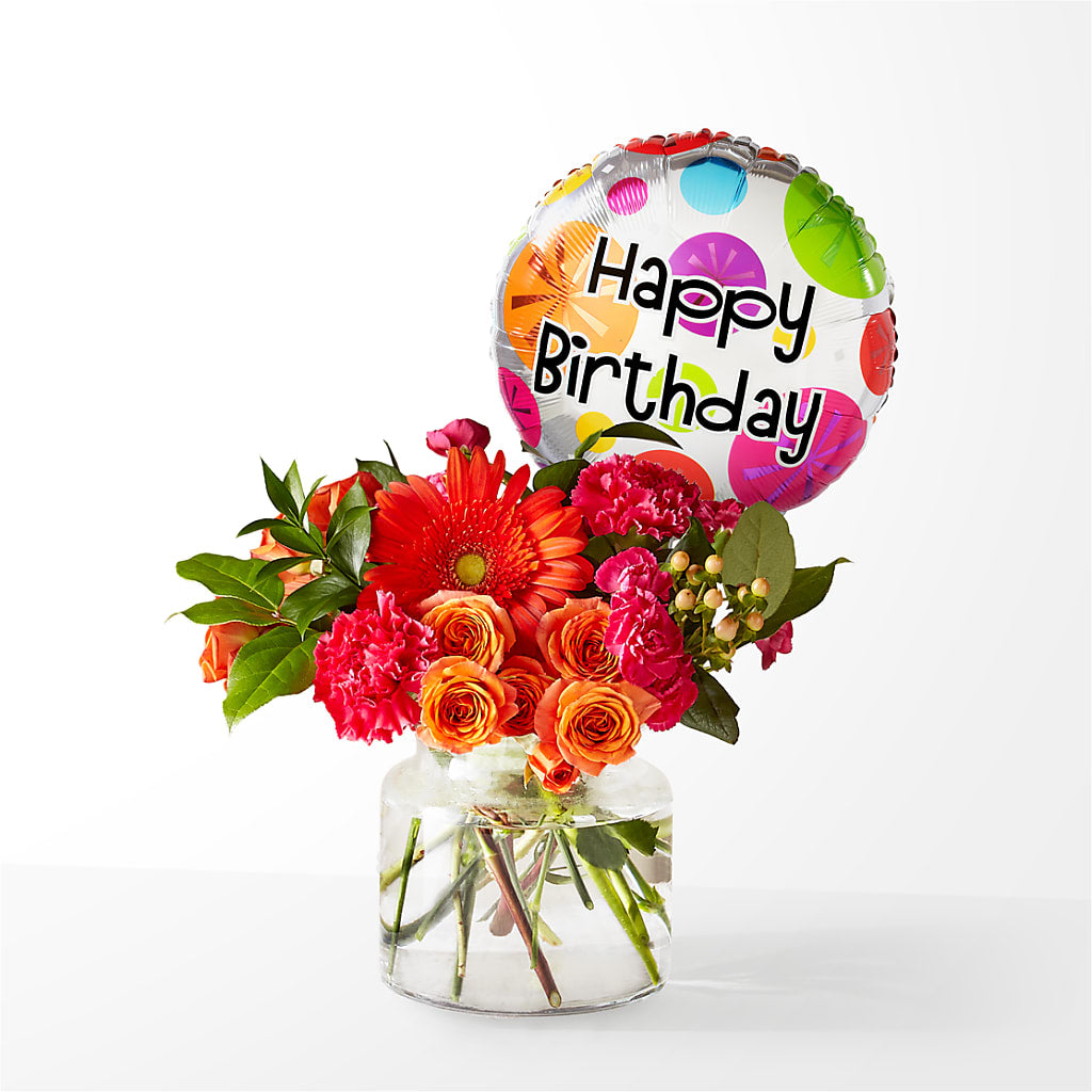 Fiesta Bouquet with Birthday Balloon – Taylor Florist, Billerica MA