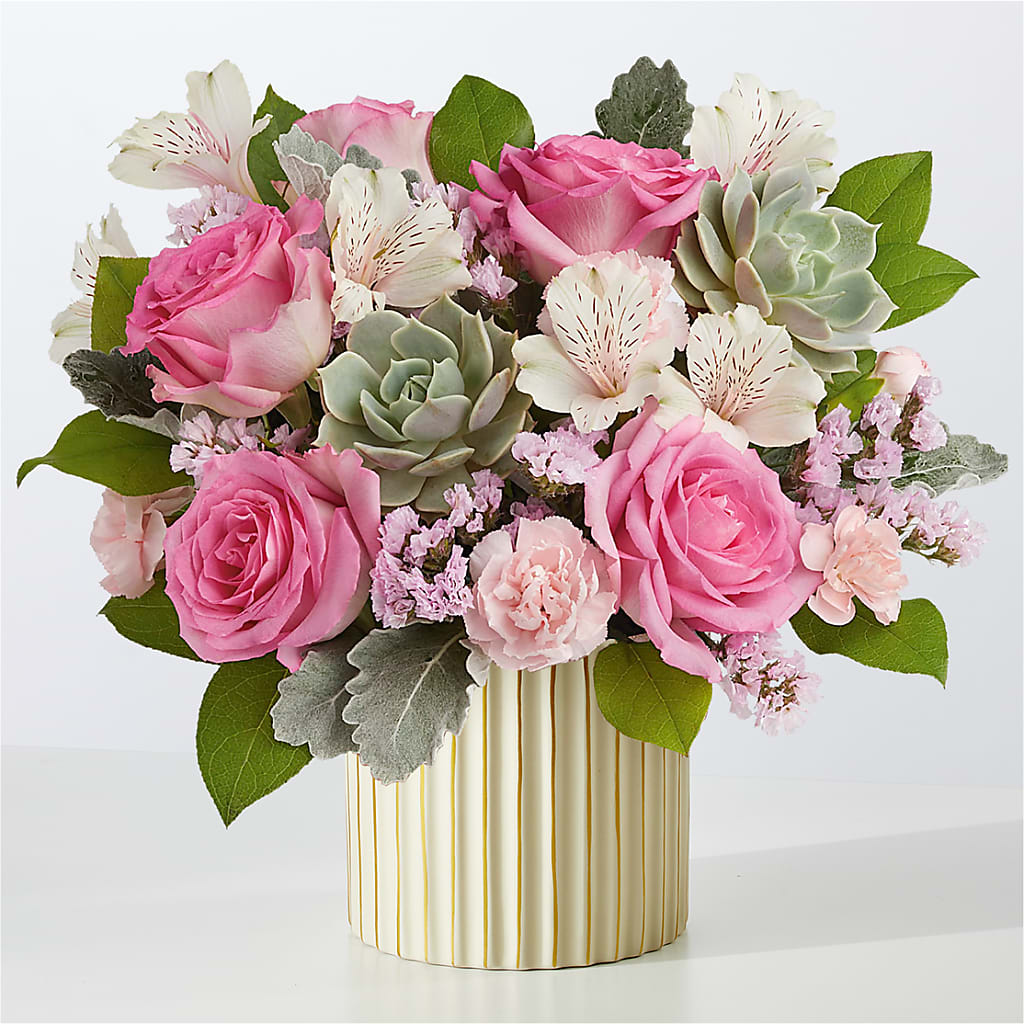 Dusty Rose Bouquet with Ivory Vase – Taylor Florist, Billerica MA